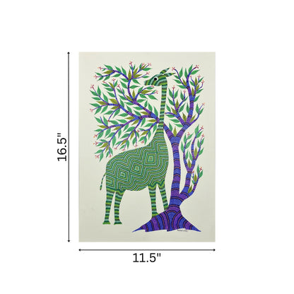 Wilderness Grace: Bhil Giraffe & Tree Painting (Unframed)