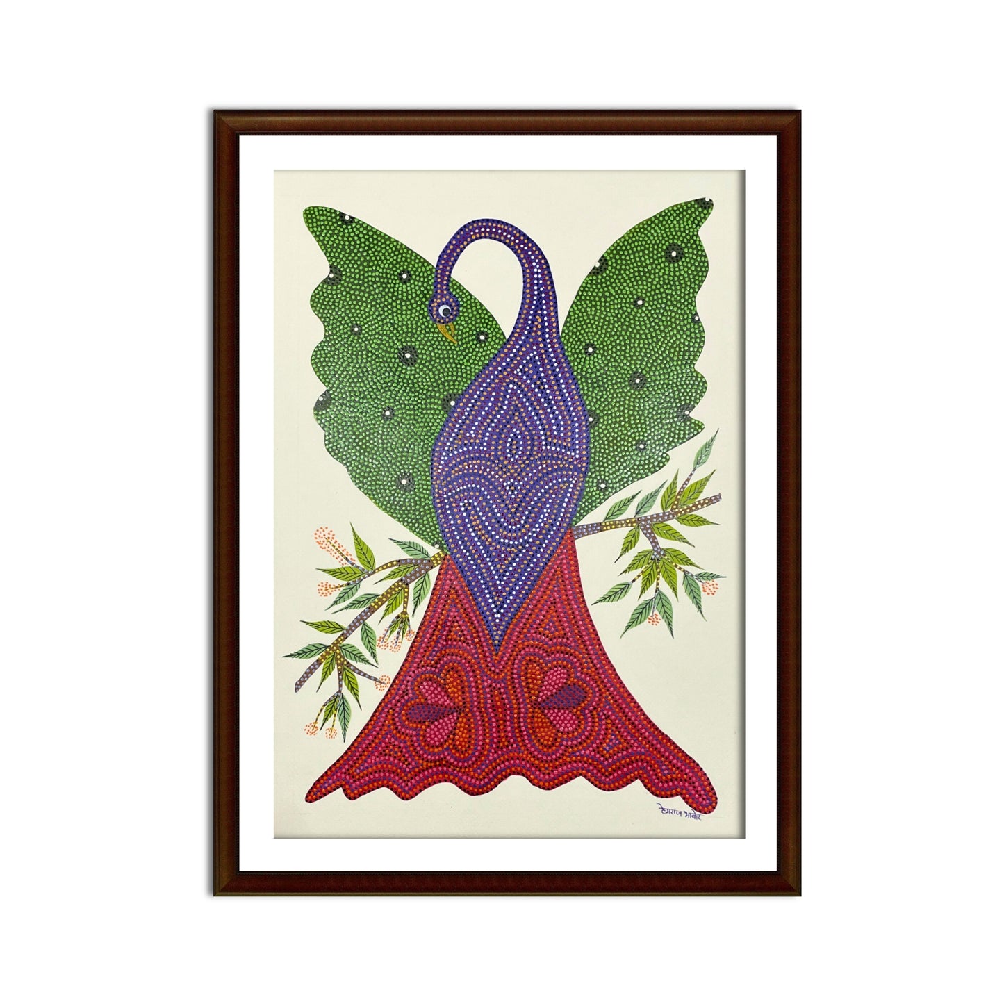 hand-painted bhil art: the majestic peacock in bloom (unframed)