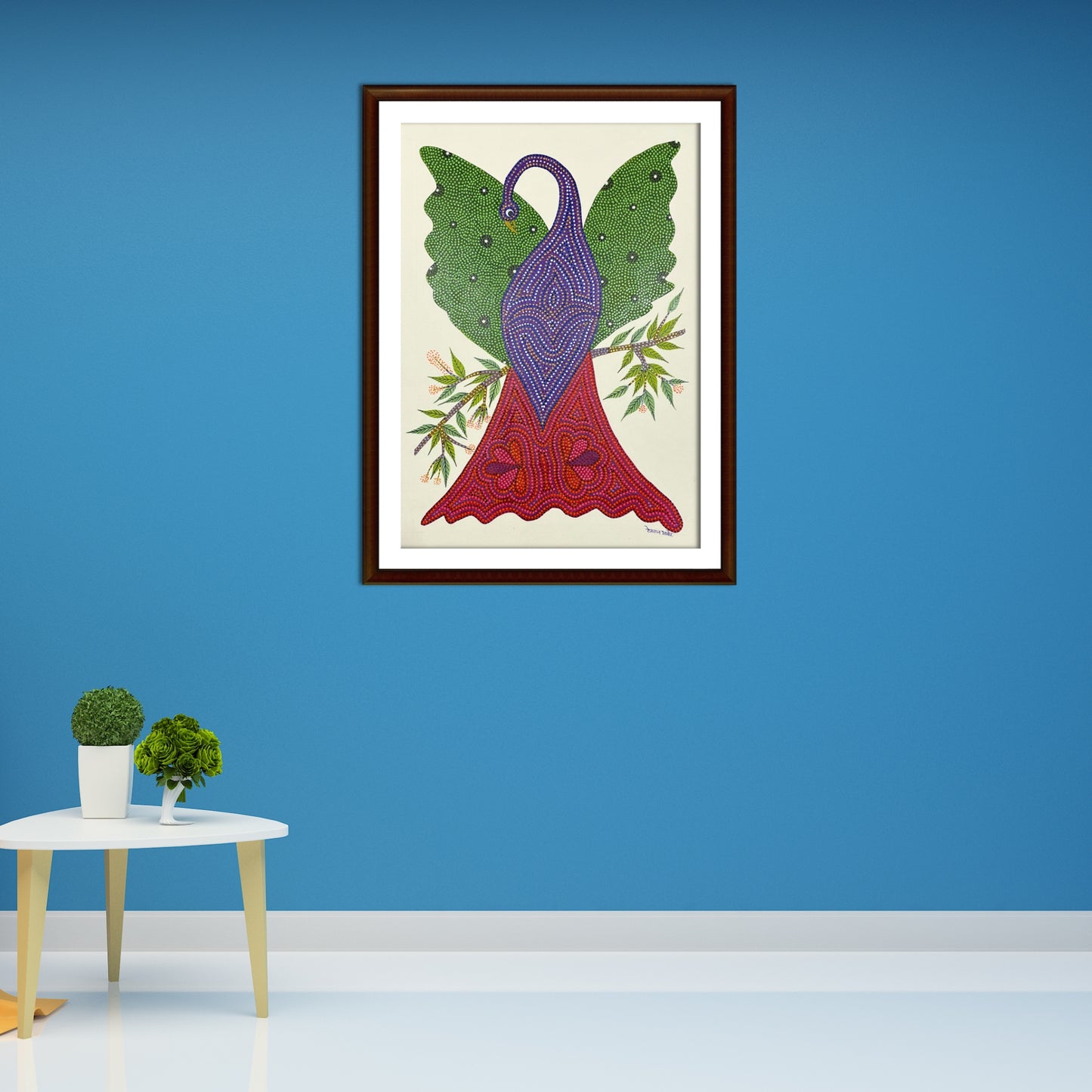 hand-painted bhil art: the majestic peacock in bloom (unframed)