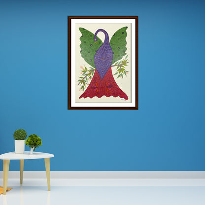Hand-Painted Bhil Art: The Majestic Peacock in Bloom (Unframed)