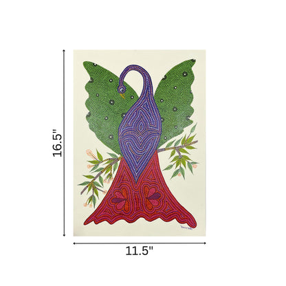 Hand-Painted Bhil Art: The Majestic Peacock in Bloom (Unframed)