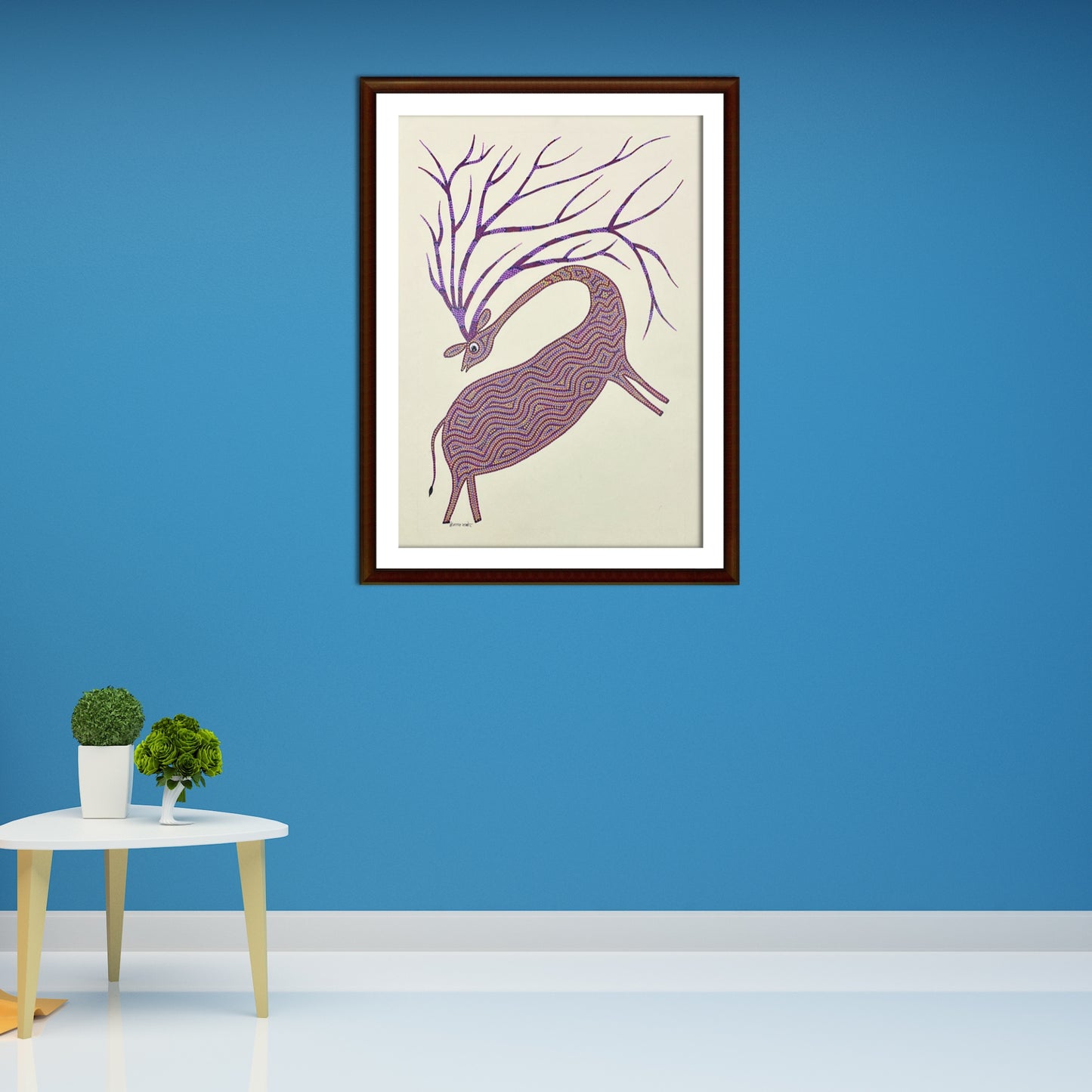 grace in motion: dancing bhil stag with purple antlers (unframed)