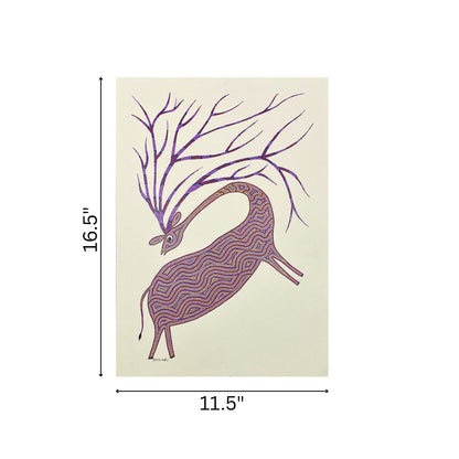 Grace in Motion: Dancing Bhil Stag with Purple Antlers (Unframed)