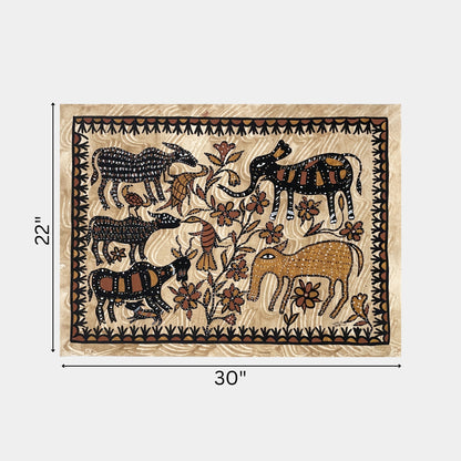 Traditional Sohrai Tribal Painting - Wildlife and Floral Composition
