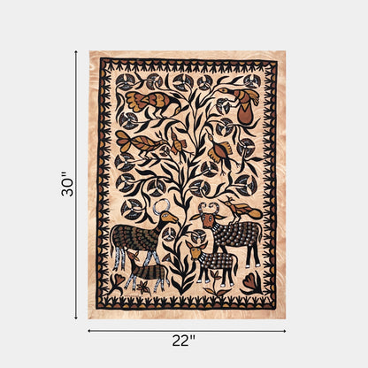 Earthy Sohrai Folk Art - Intricate Bird and Antelope Design