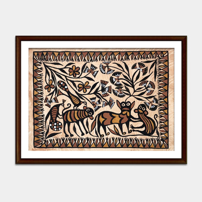 Handmade Sohrai Tribal Wall Art - Stylized Fauna and Flora