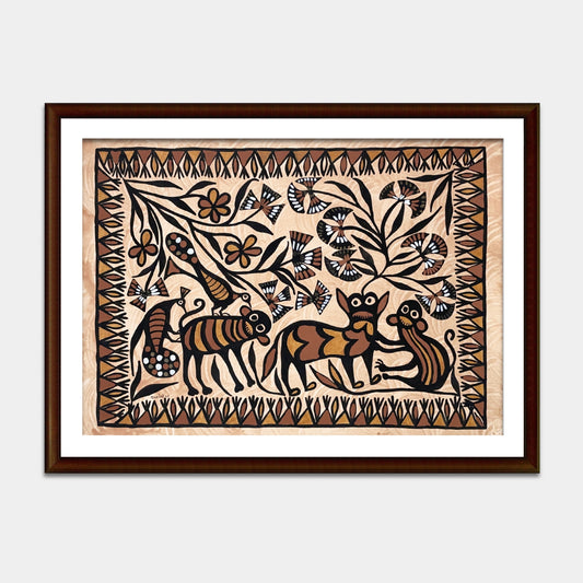 Handmade Sohrai Tribal Wall Art - Stylized Fauna and Flora