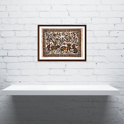 Handmade Sohrai Tribal Wall Art - Stylized Fauna and Flora