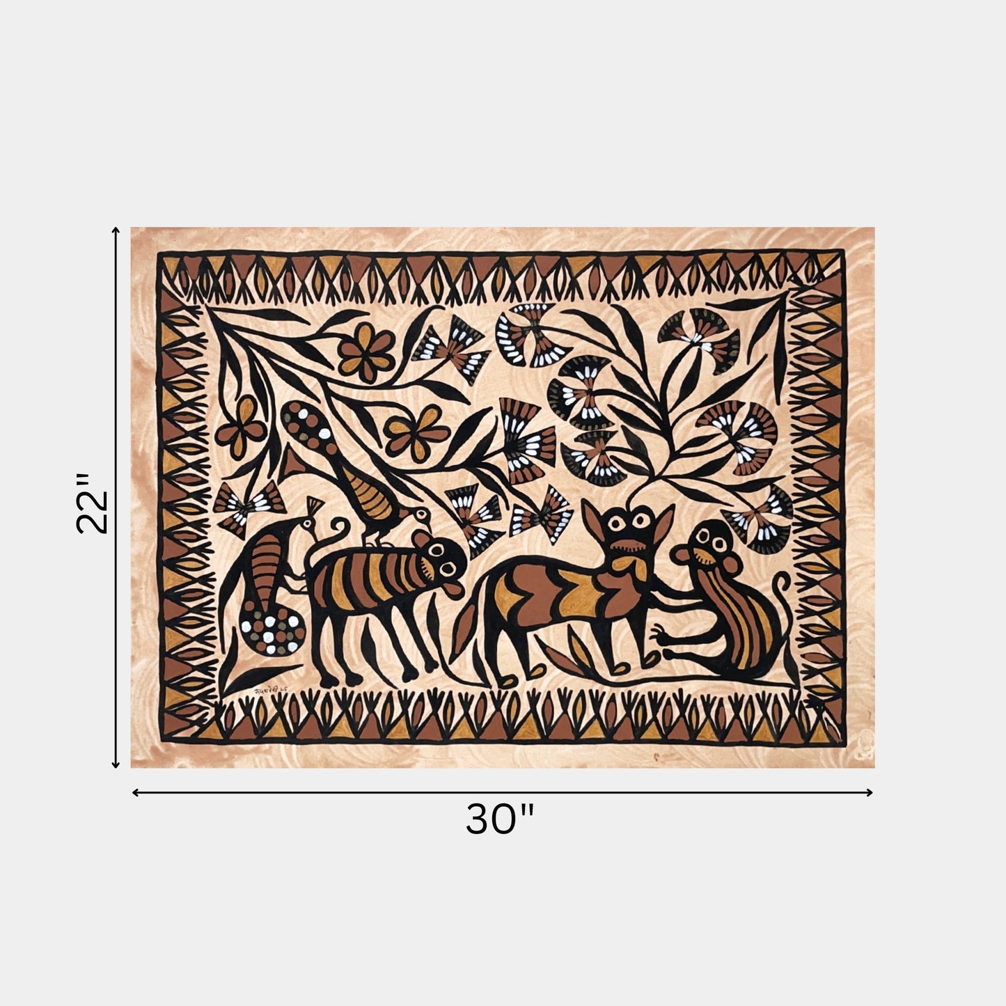 handmade sohrai tribal wall art - stylized fauna and flora