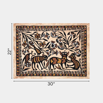 Handmade Sohrai Tribal Wall Art - Stylized Fauna and Flora