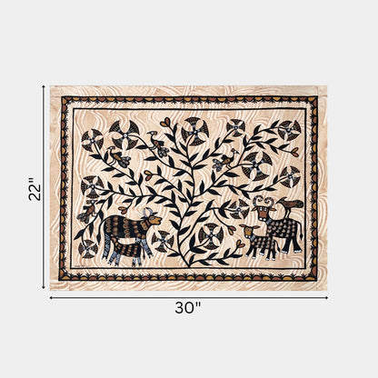 Hand-Painted Sohrai Artwork - Mother and Child Wildlife Scene