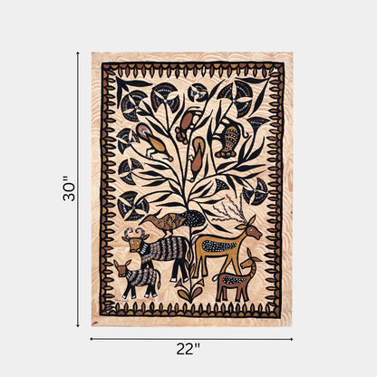 Hand-Painted Traditional Sohrai Art - Cow, Deer and Forest Wildlife Motif