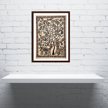 Hand-Painted Sohrai Tribal Art - Tree of Life with Deer Motif