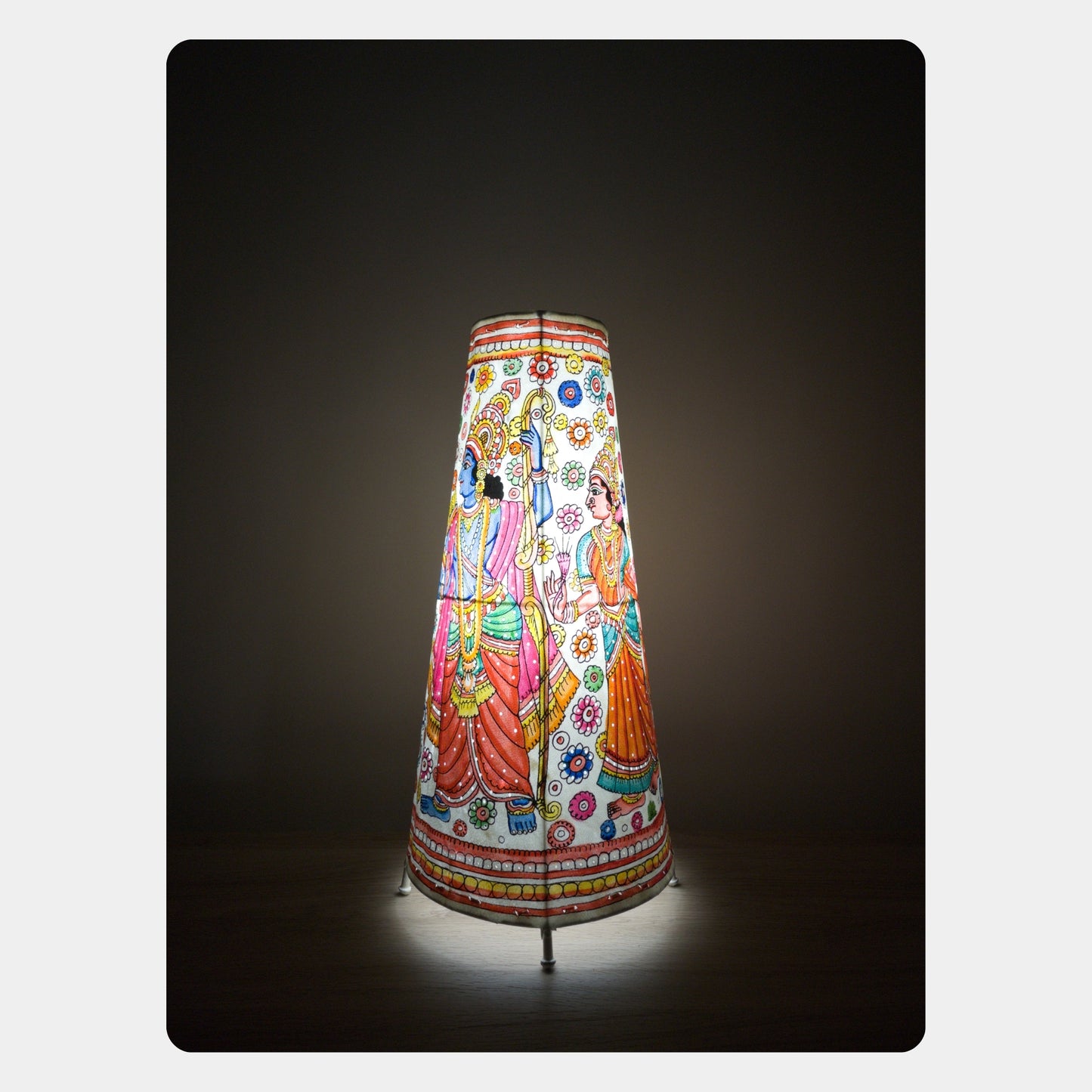 tholu bommalata lamp – lord rama, sita, lakshmana and lord hanuman (16" - conical)