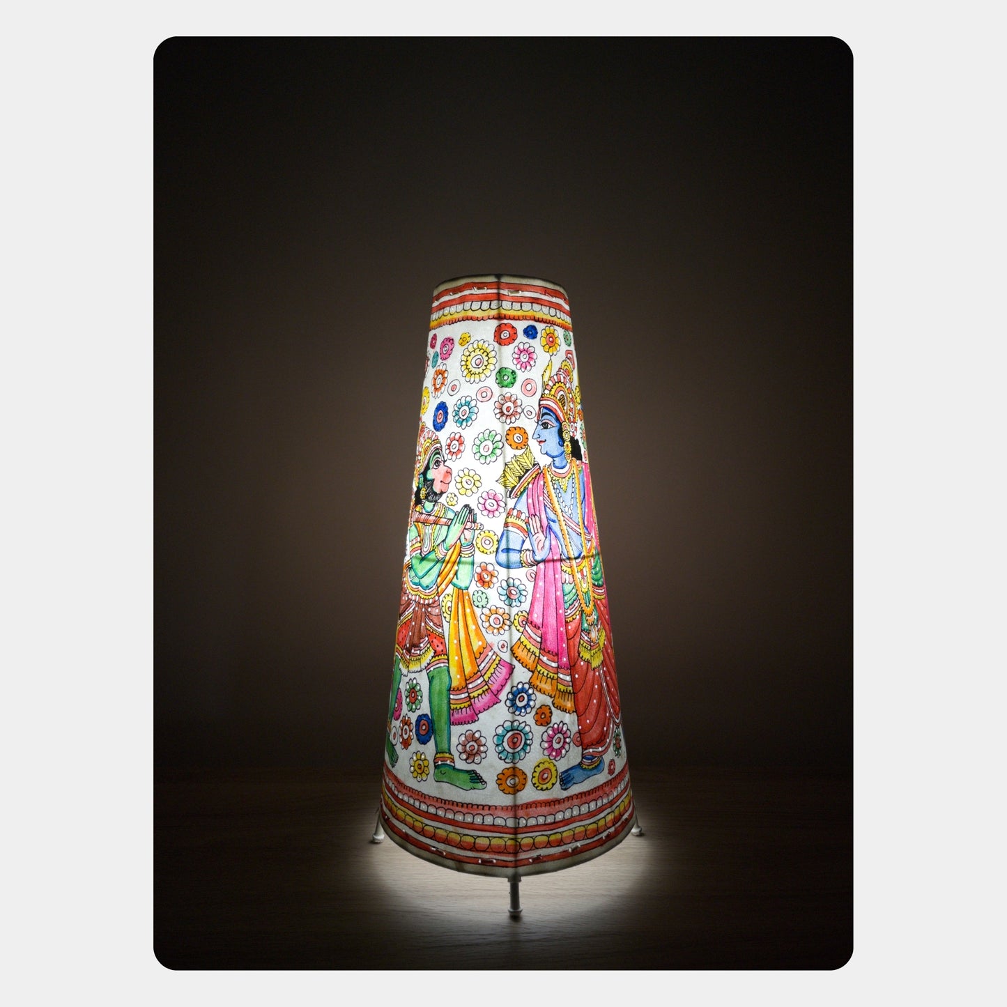 tholu bommalata lamp – lord rama, sita, lakshmana and lord hanuman (16" - conical)