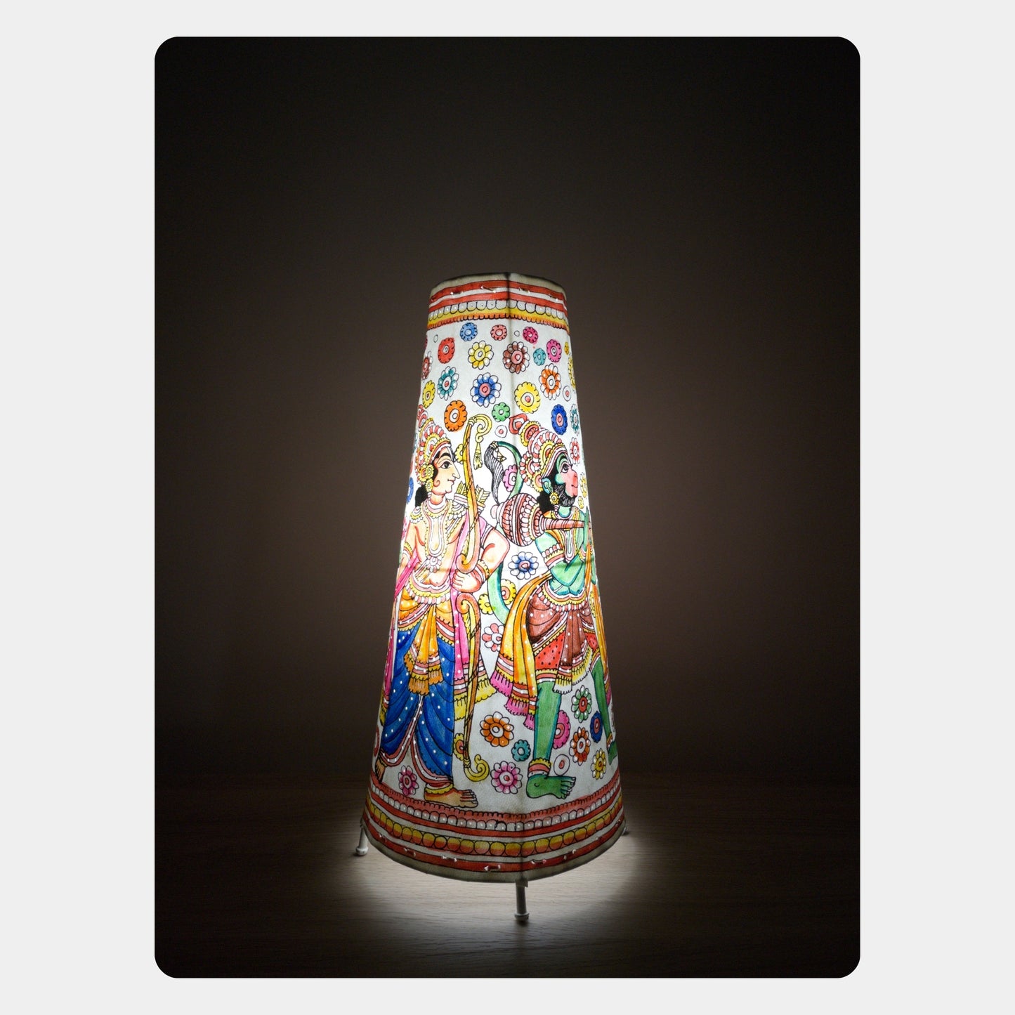 tholu bommalata lamp – lord rama, sita, lakshmana and lord hanuman (16" - conical)