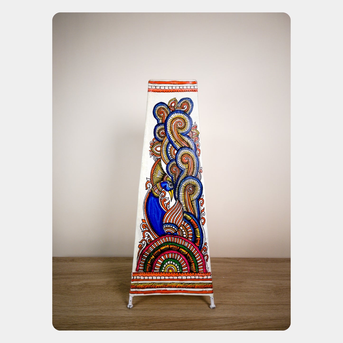 tholu bommalata lamp – peacock & flowers (16" - rectangular)