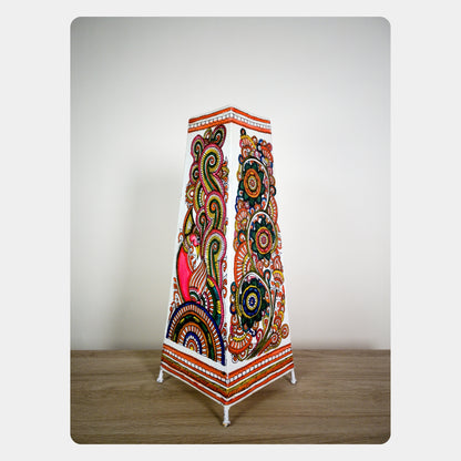 Tholu Bommalata Lamp – Peacock & Flowers (16" - Rectangular)
