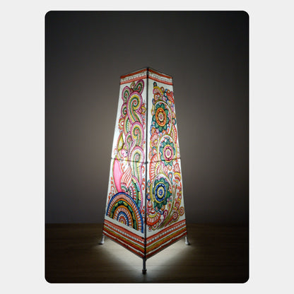 Tholu Bommalata Lamp – Peacock & Flowers (16" - Rectangular)