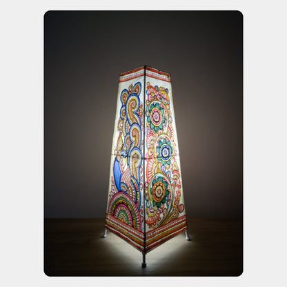 Tholu Bommalata Lamp – Peacock & Flowers (16" - Rectangular)