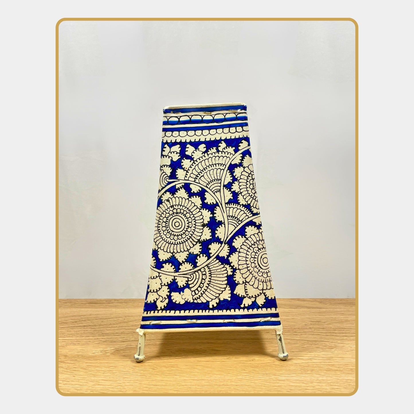 tholu bommalata lamp – blue mandala blooms  (8" - rectangular)