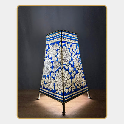 Tholu Bommalata Lamp – Blue Mandala Blooms  (8" - Rectangular)