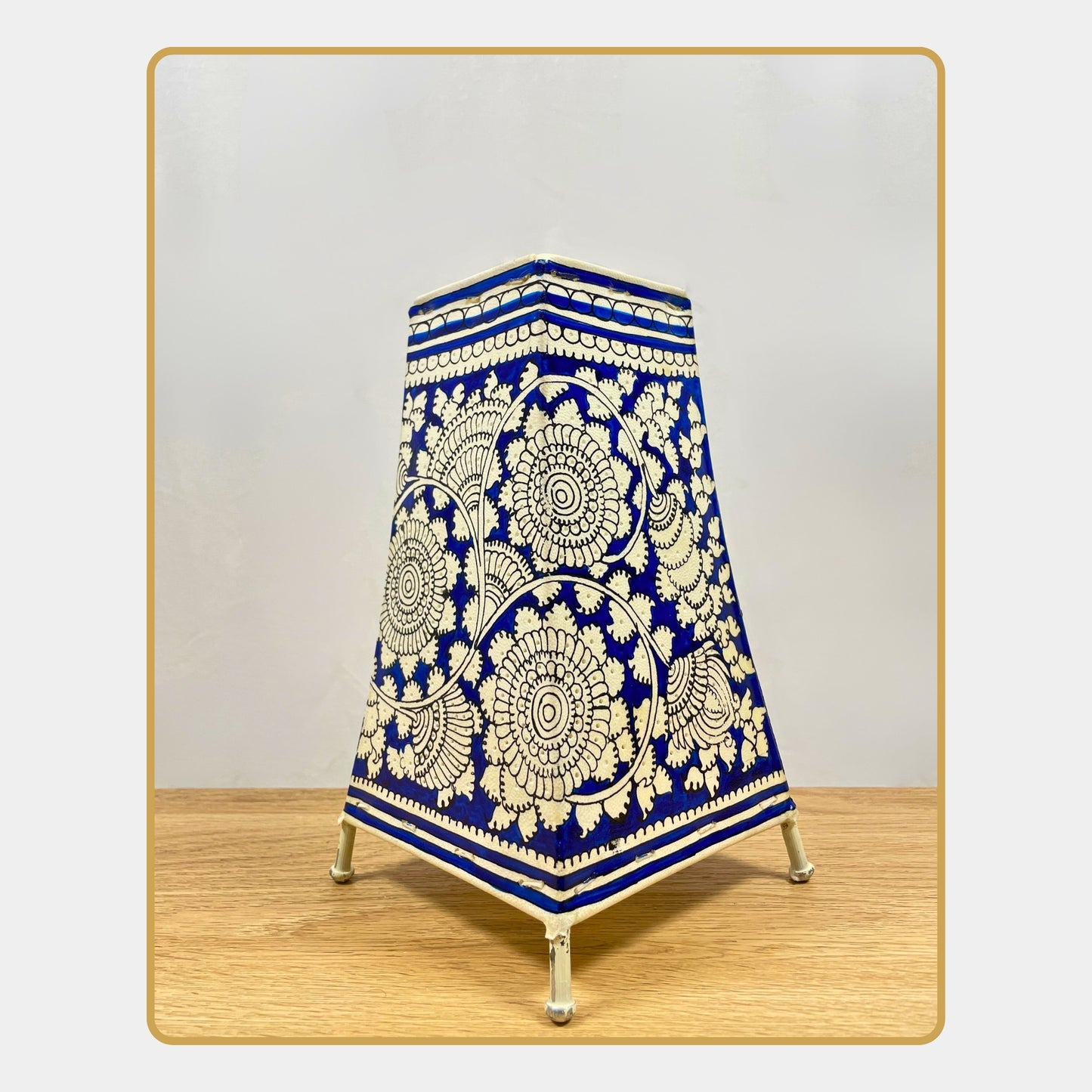 tholu bommalata lamp – blue mandala blooms  (8" - rectangular)