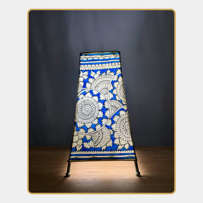 Tholu Bommalata Lamp – Blue Mandala Blooms  (8" - Rectangular)